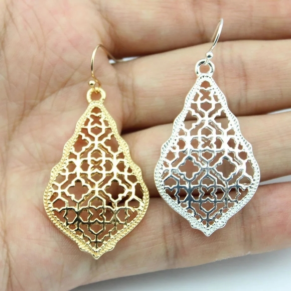 NEW Rose Gold Colored Filigree Drop Dangle Fish Hook Earrings - Picture 10 of 15